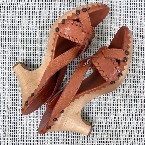 Costume National Heels Size 38.5 Wooden Platform Clogs Y2K Boho Western Artisan - Picture 7 of 10